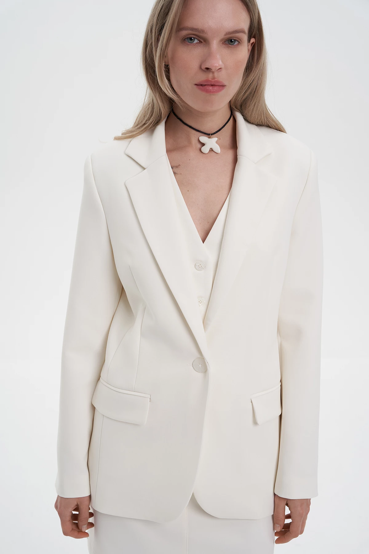 Milk single-breasted straight-cut jacket with viscose, photo 3