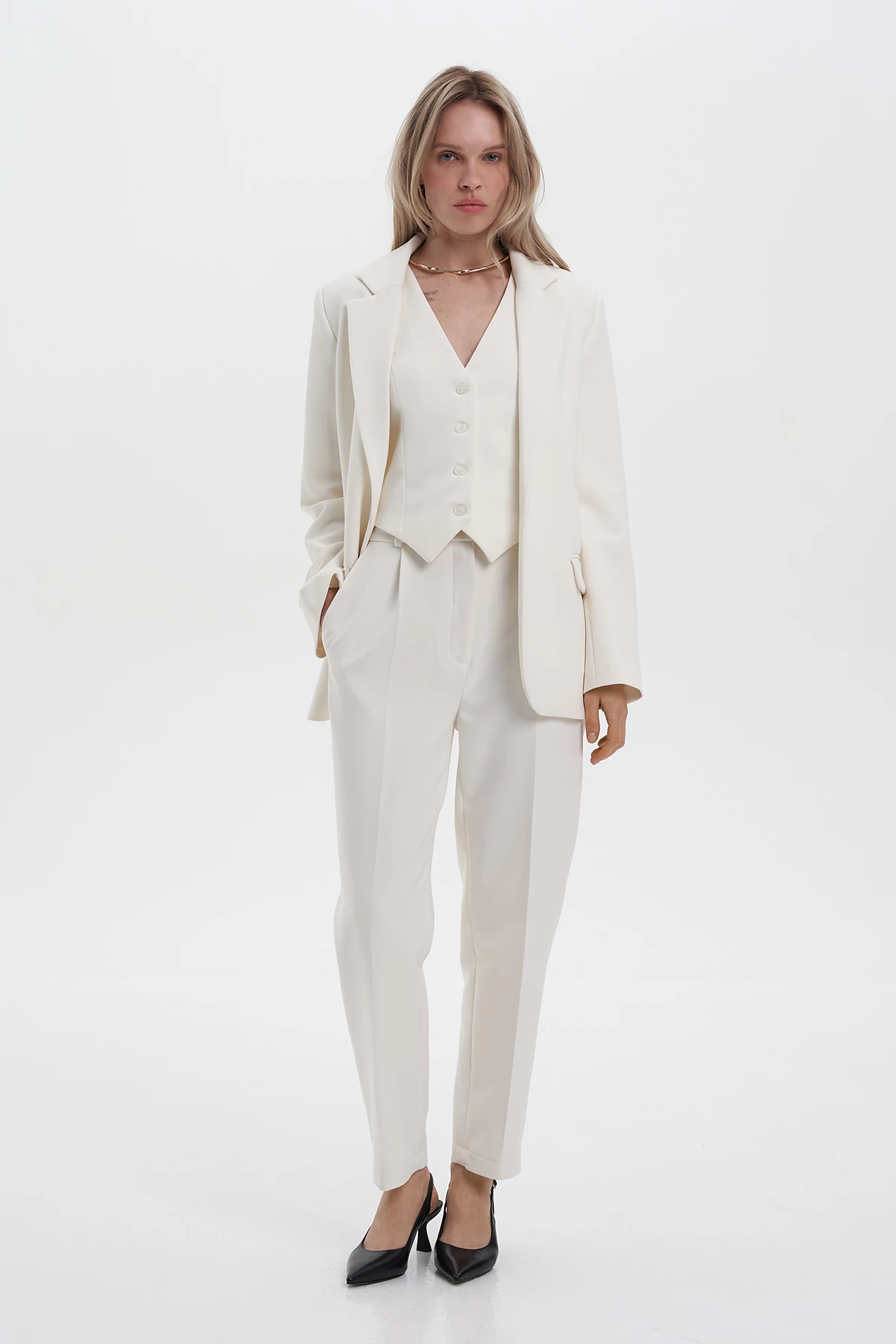 Milk single-breasted straight-cut jacket with viscose, photo 5