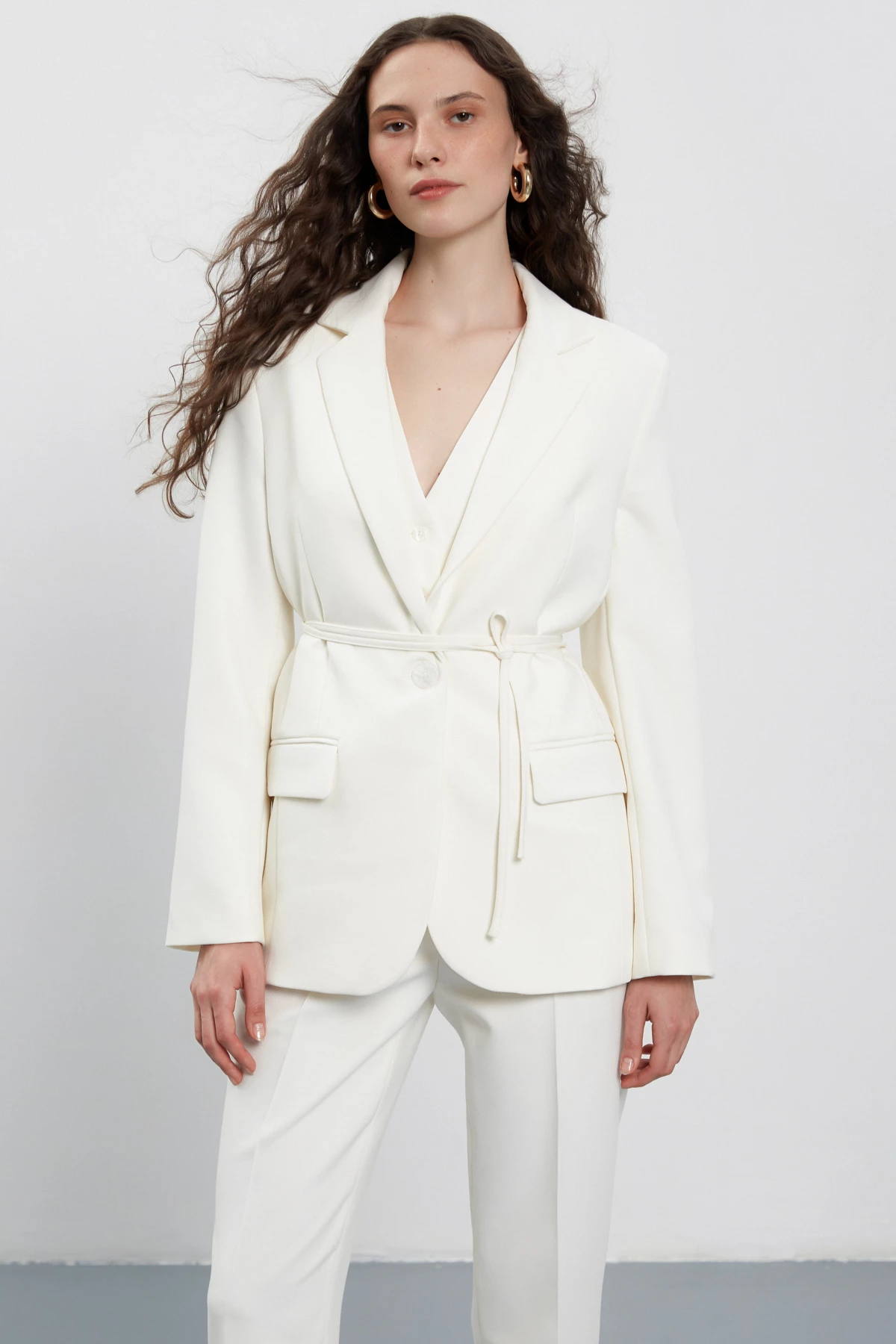Milk single-breasted straight-cut jacket with viscose, photo 1
