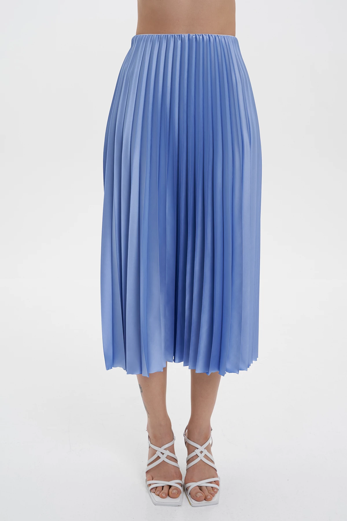 Blue satin midi-length pleated skirt, photo 4