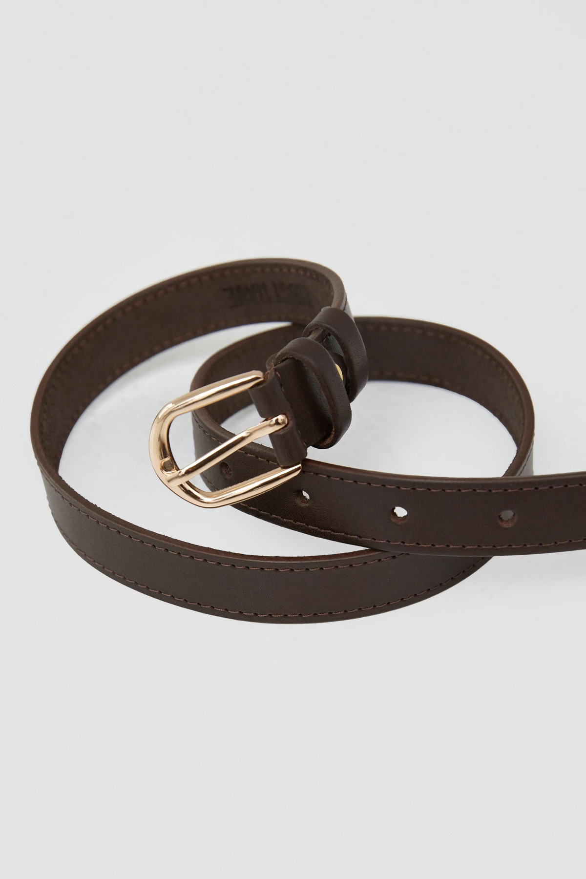 Brown leather belt with gold square buckle, photo 1