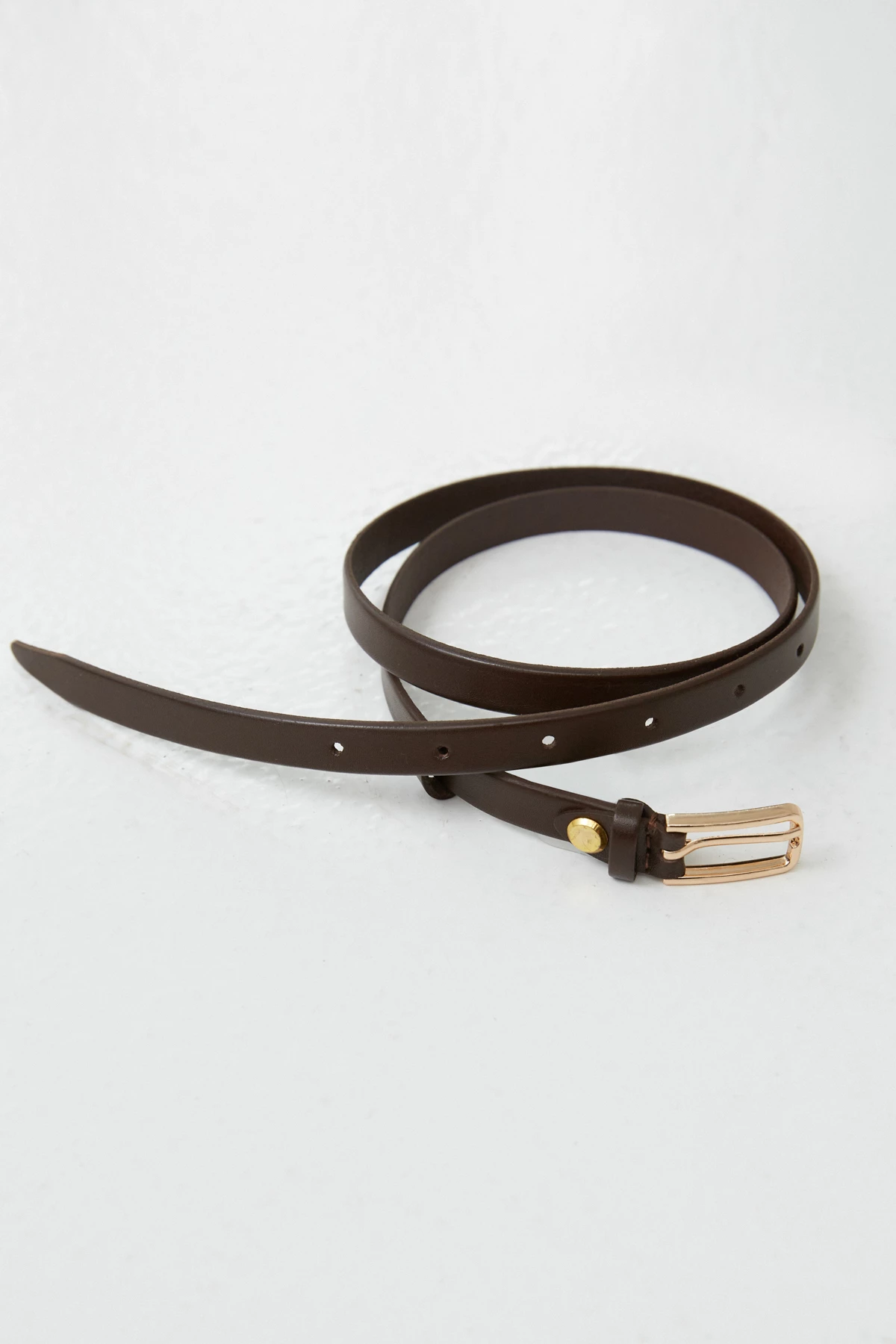 Brown leather belt with gold square buckle, photo 3