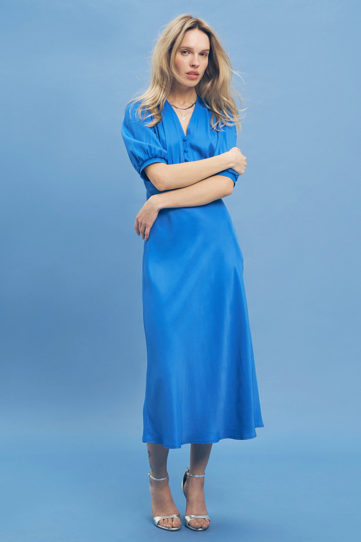 Electric blue short sleeve midi dress, photo 1