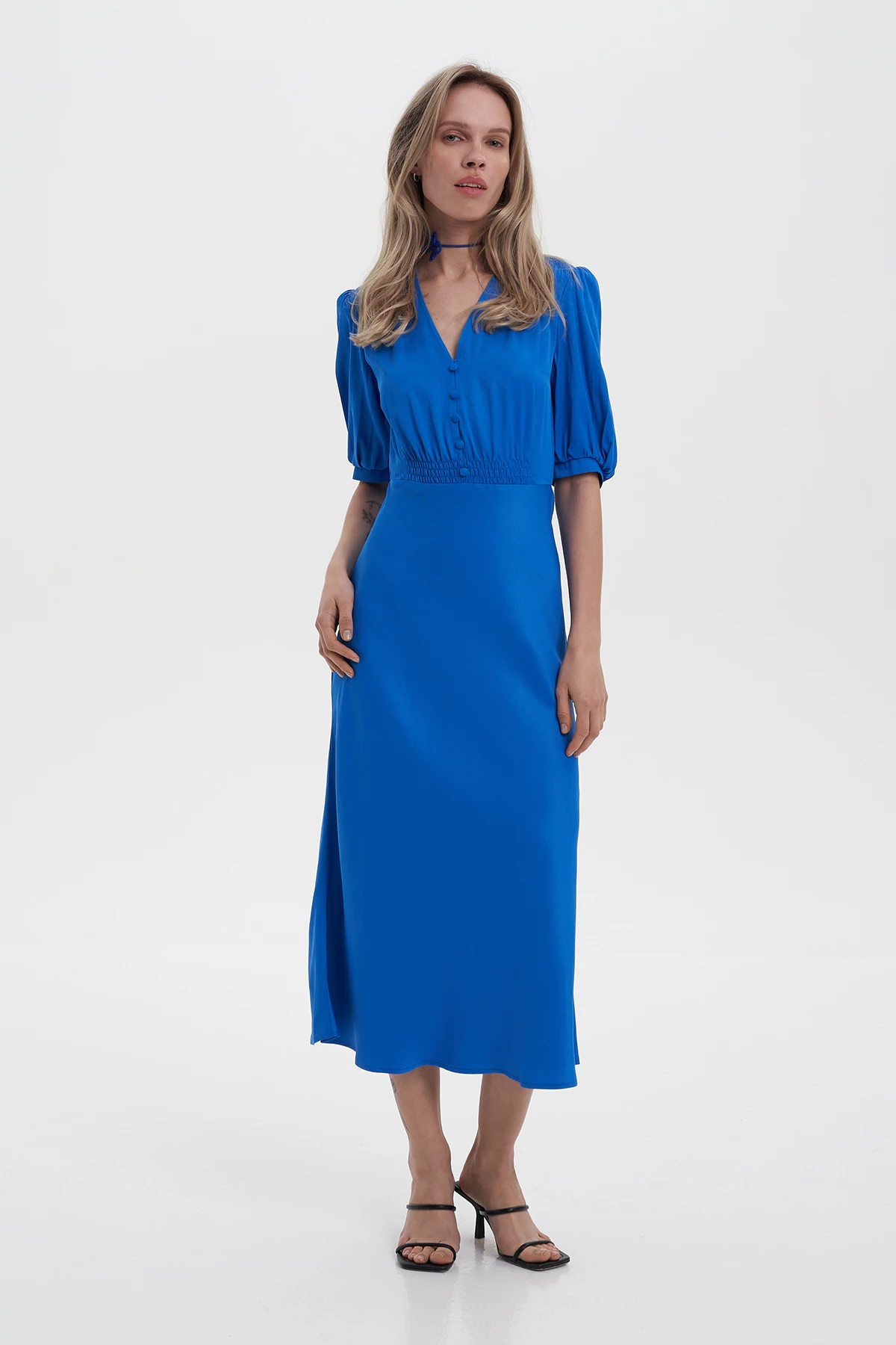 Electric blue short sleeve midi dress, photo 2