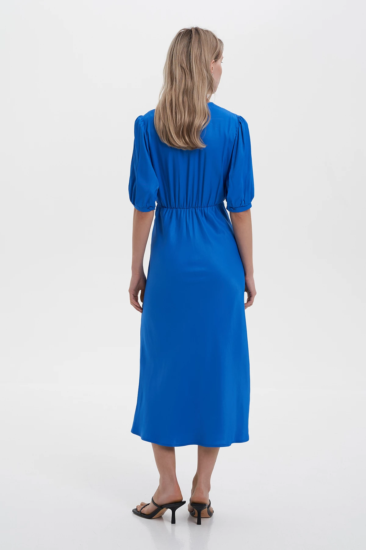 Сукня міді з коротким рукавом кольору електрик з віскози, фото 3