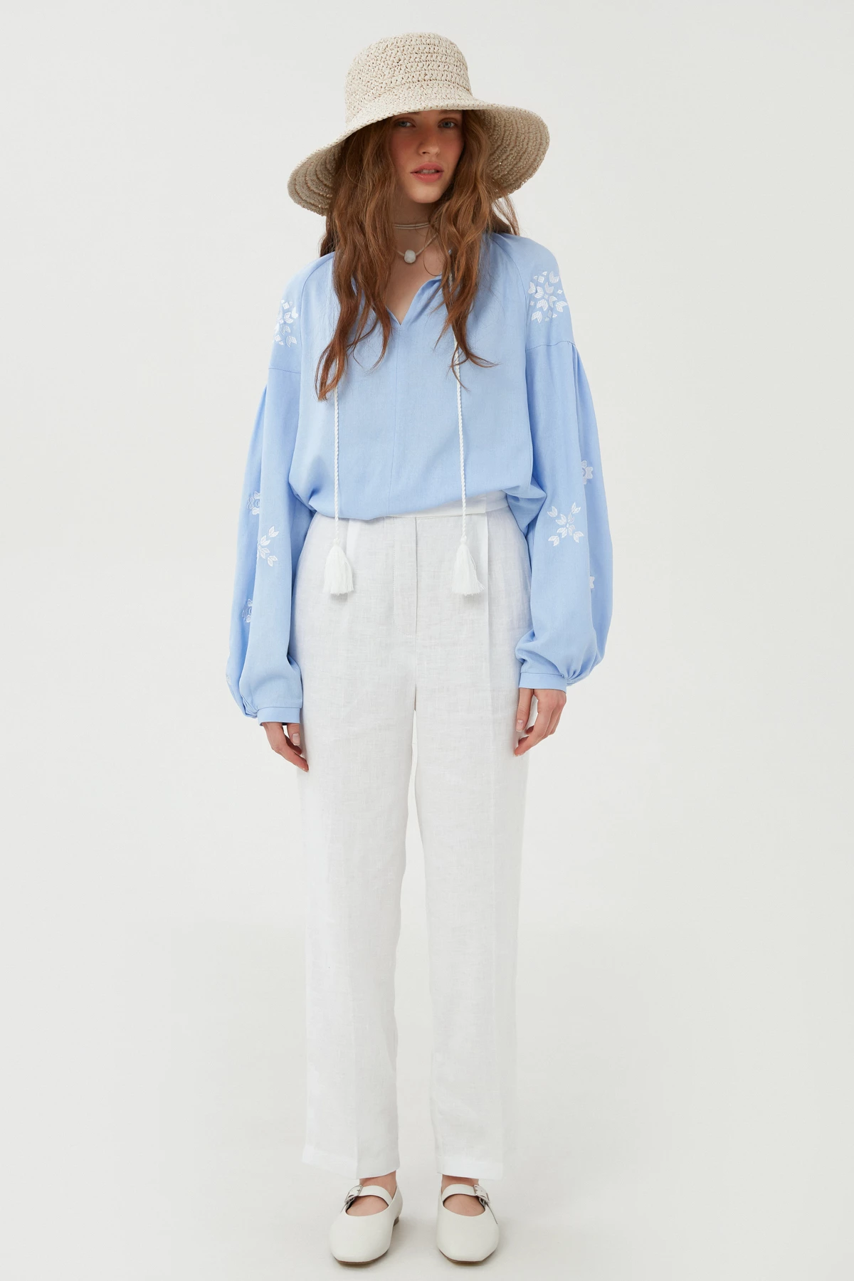 Embroidered shirt "Malvy" with blue linen, photo 5