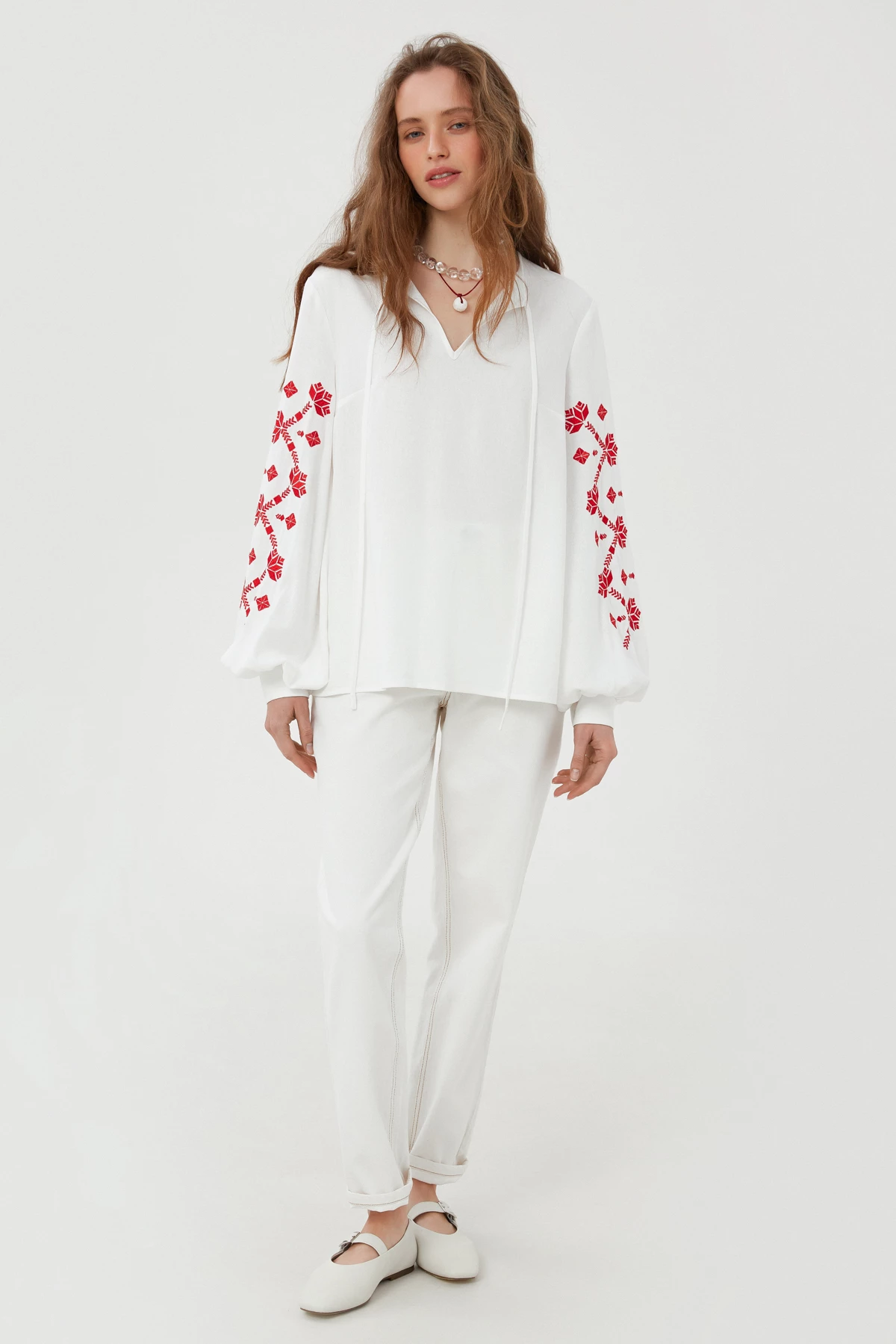 Embroidered milky shirt "Barvinok" with linen, photo 2