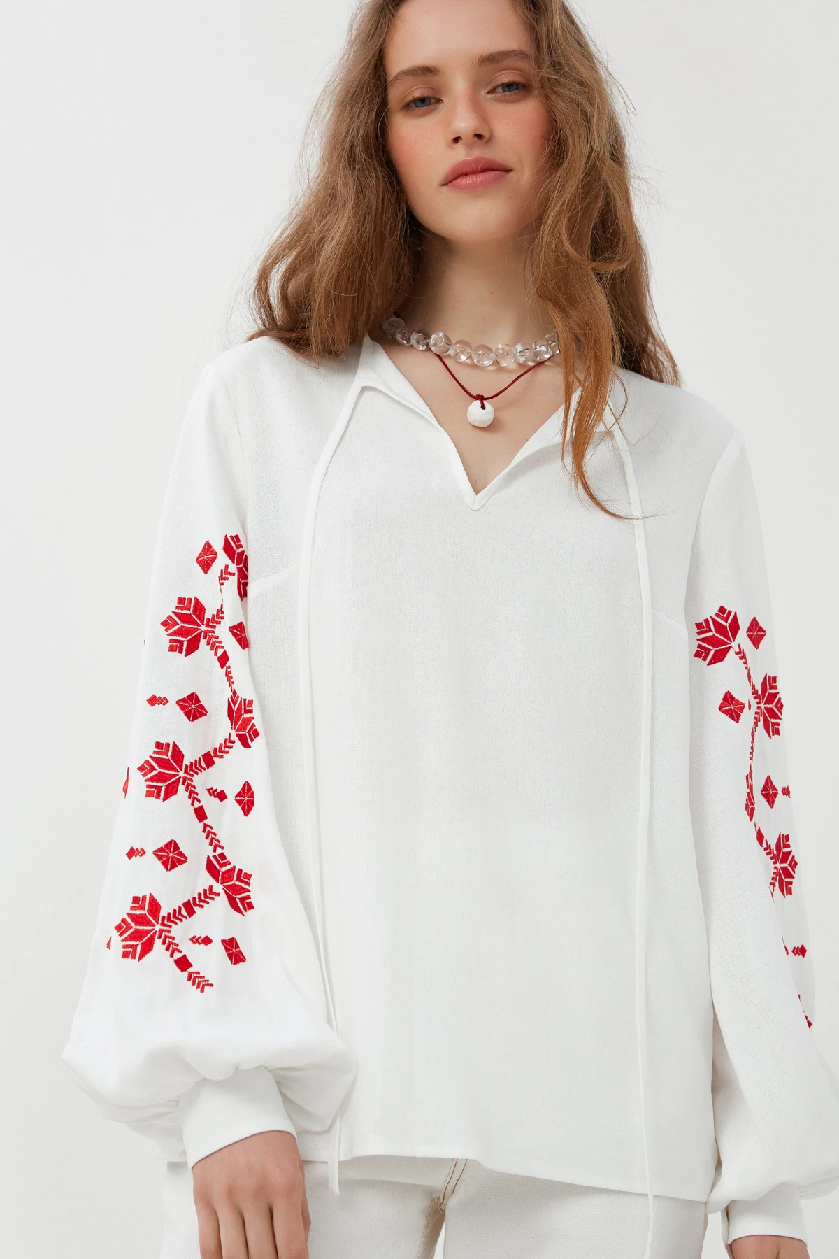 Embroidered milky shirt "Barvinok" with linen, photo 3