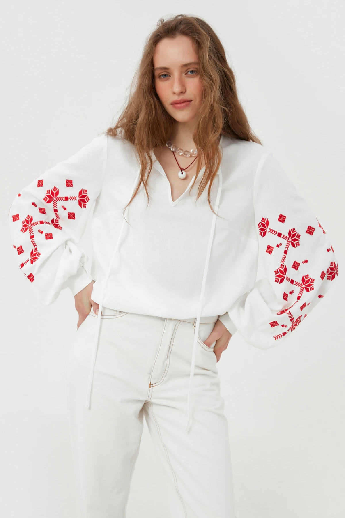 Embroidered milky shirt "Barvinok" with linen, photo 7