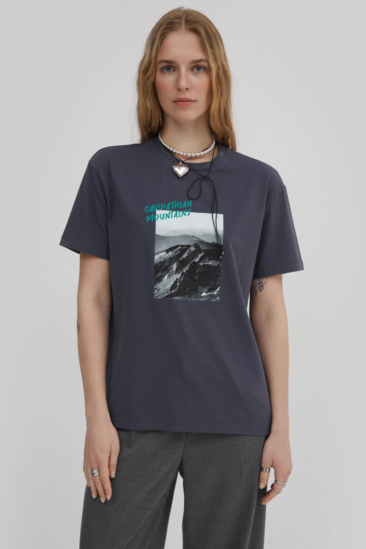 Gray cotton T-shirt "Carpathian Mountains" , photo 2