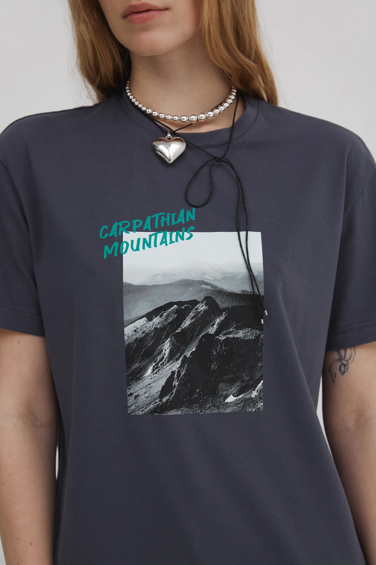 Gray cotton T-shirt "Carpathian Mountains" , photo 3