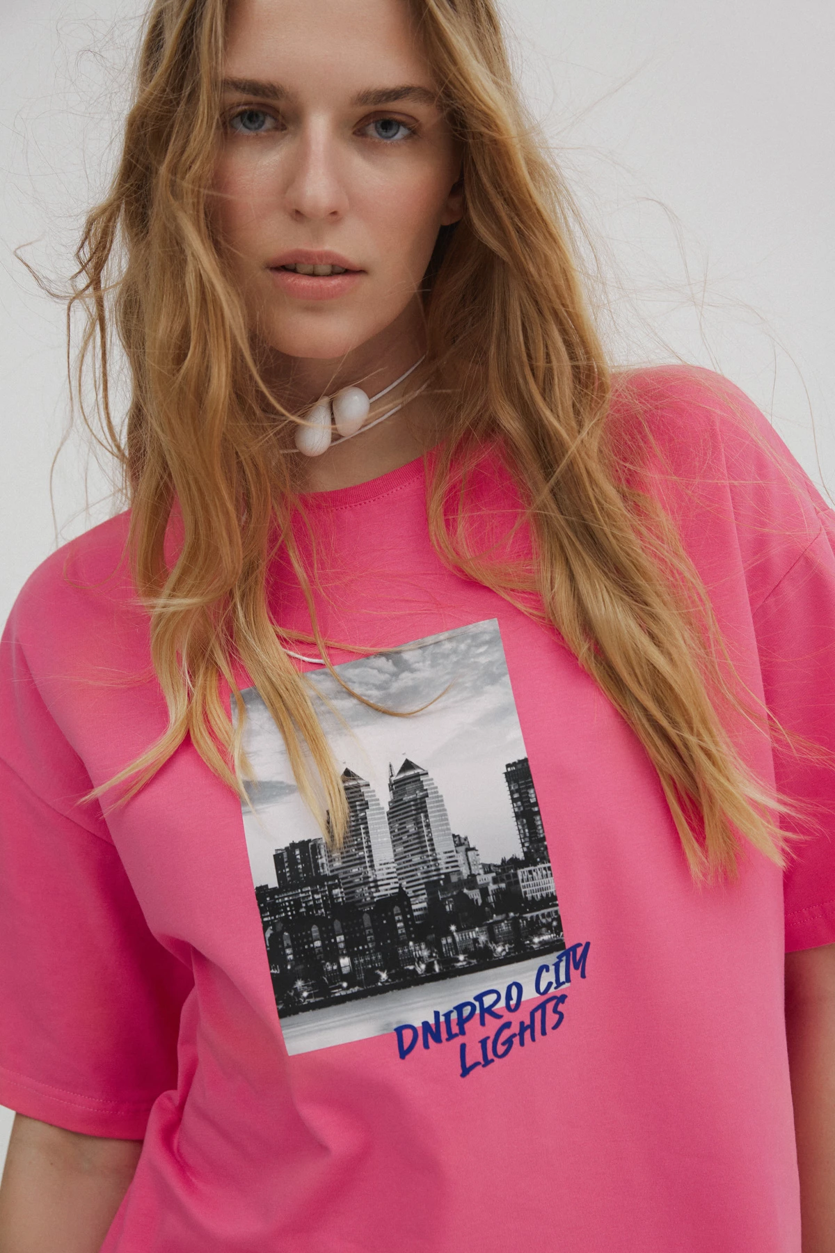 Pink oversize cotton T-shirt "Dnipro city lights", photo 5