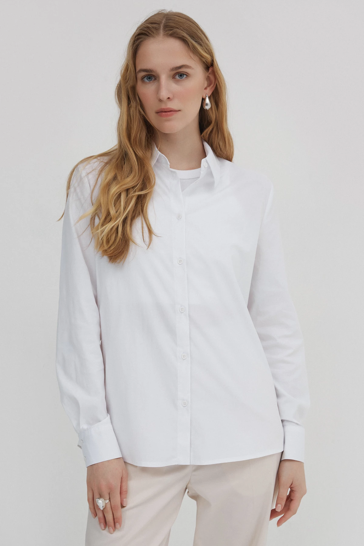 White free cut shirt with cotton, photo 2