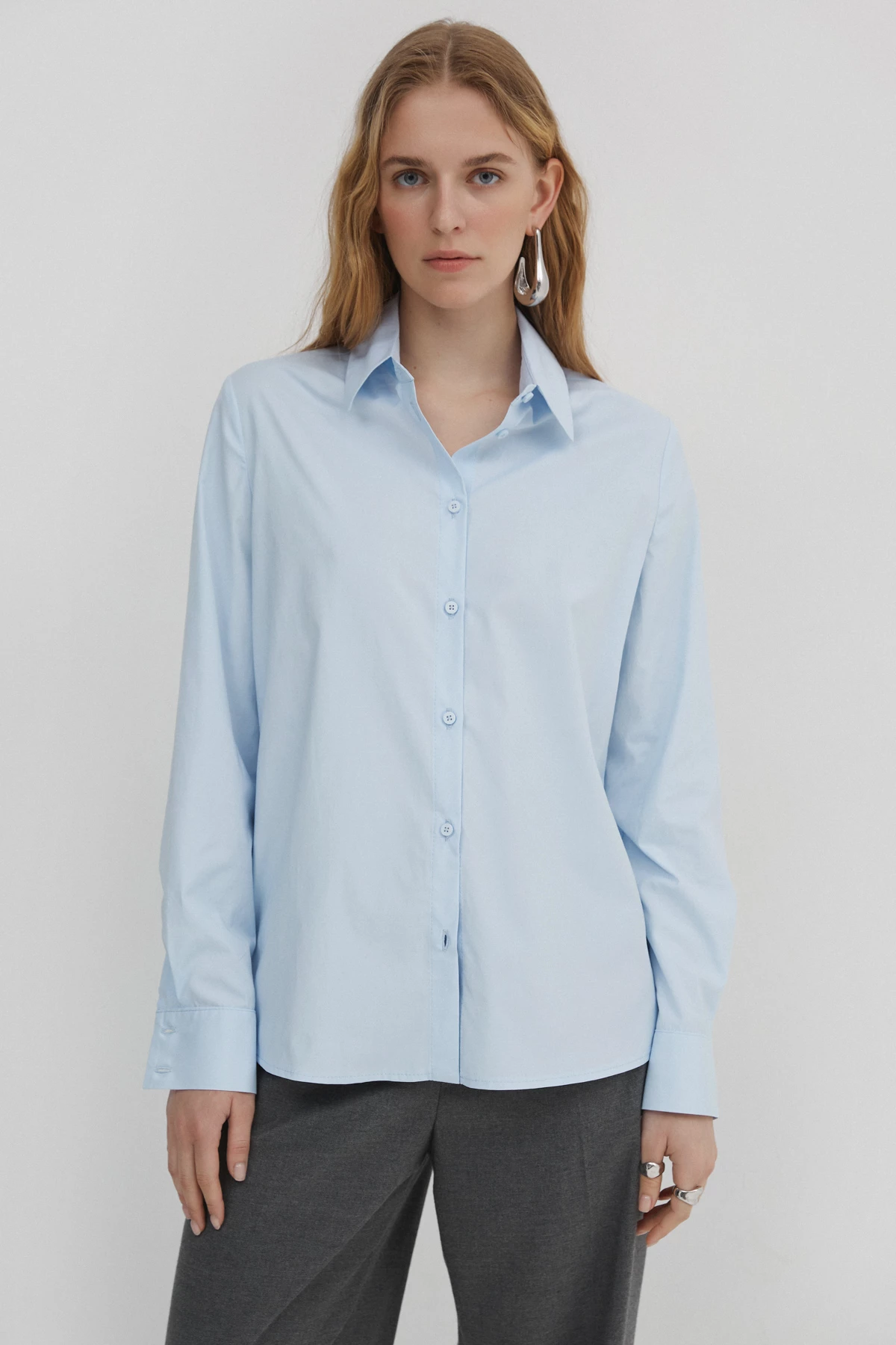 Blue free cut shirt with cotton, photo 2