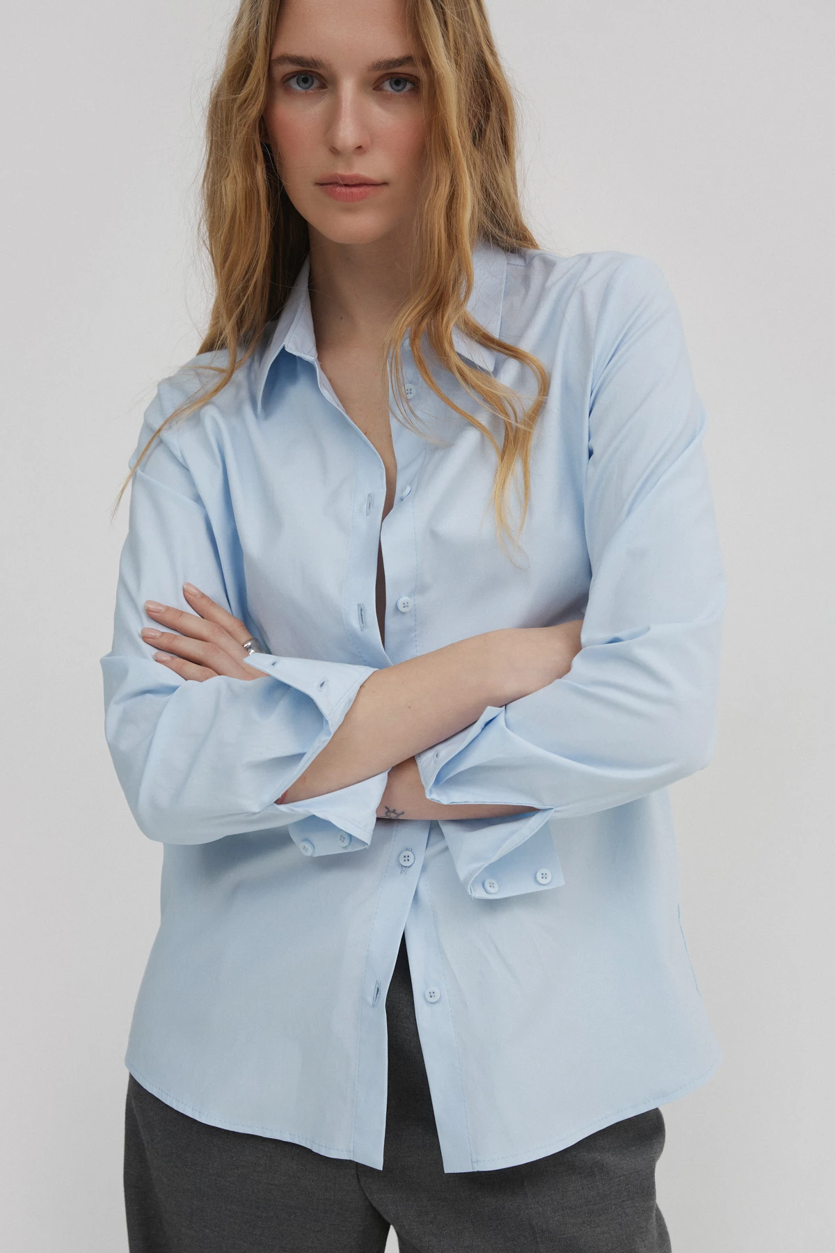 Blue free cut shirt with cotton, photo 6