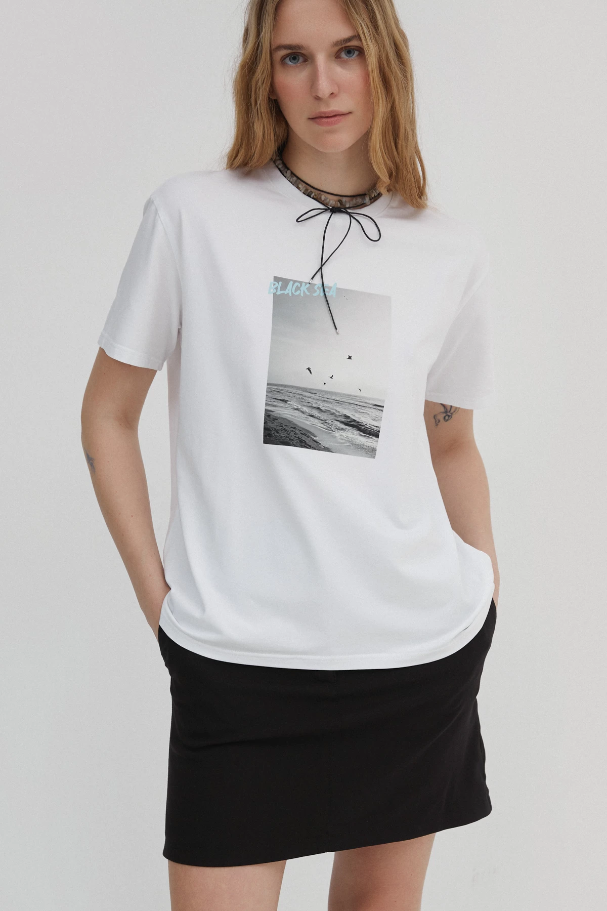 Біла футболка "Black Sea" з бавовни, фото 3