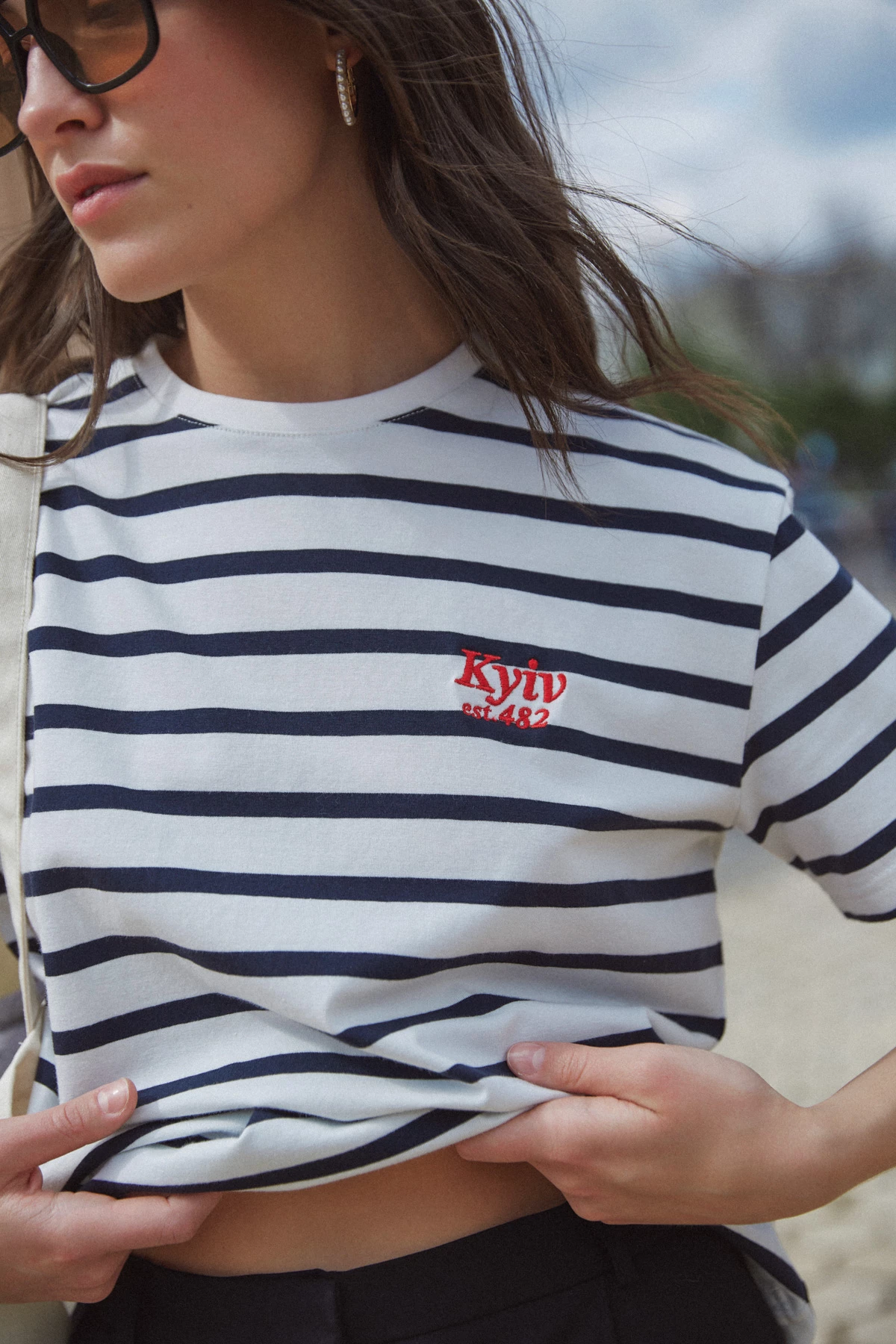 Striped t-shirt with red "Kyiv" embroidery, photo 5