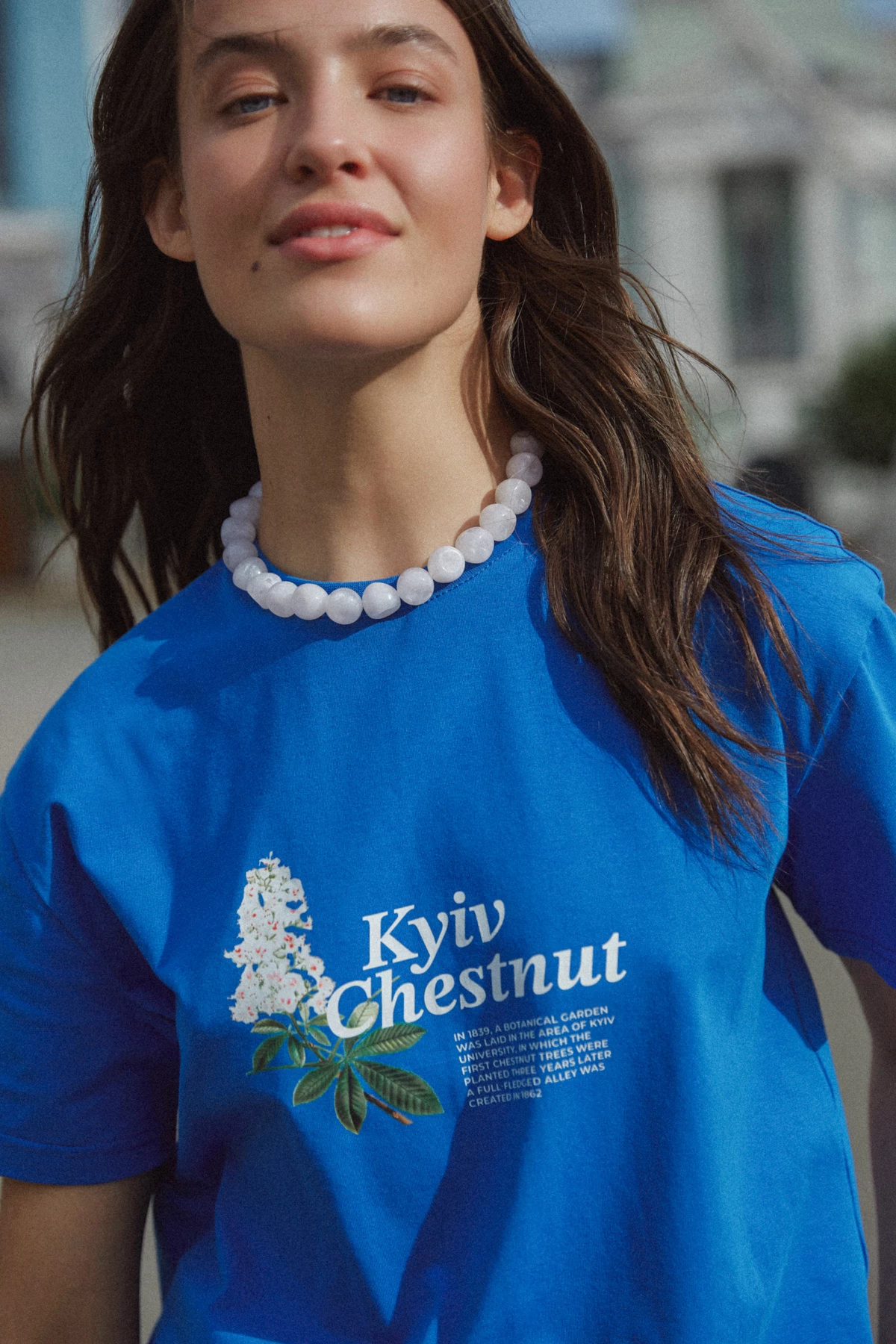 Blue T-shirt "Kyiv Chestnut" made of cotton, photo 1
