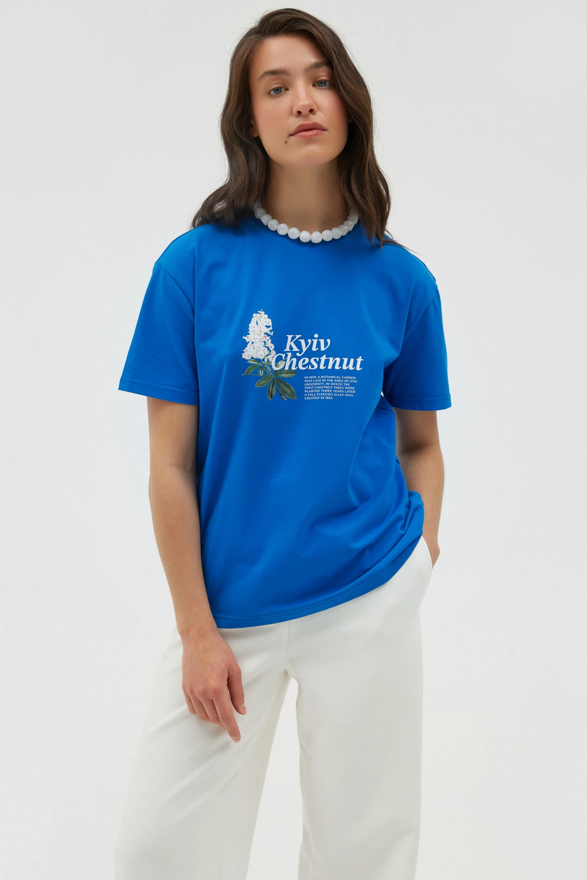 Blue T-shirt "Kyiv Chestnut" made of cotton, photo 2