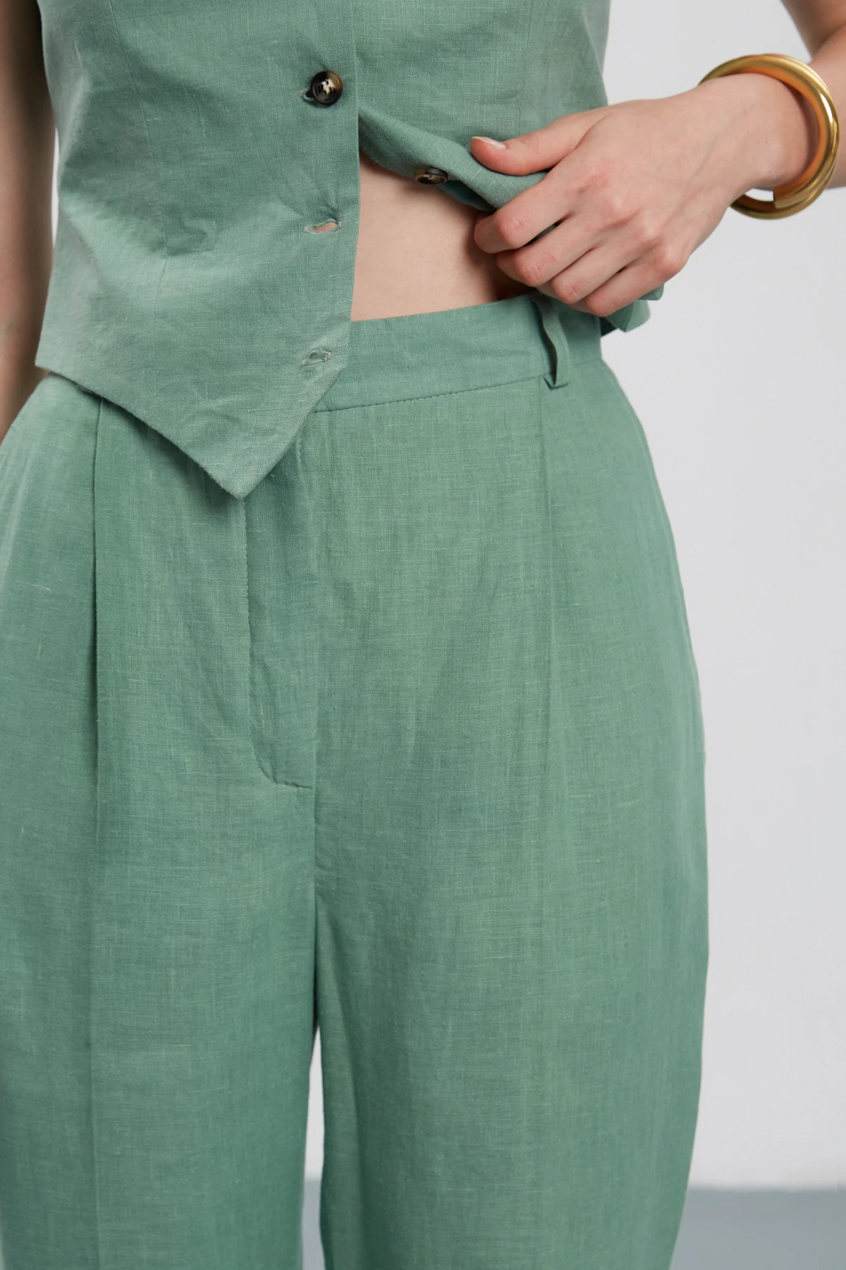 Olive green 100% linen cropped pants, photo 3