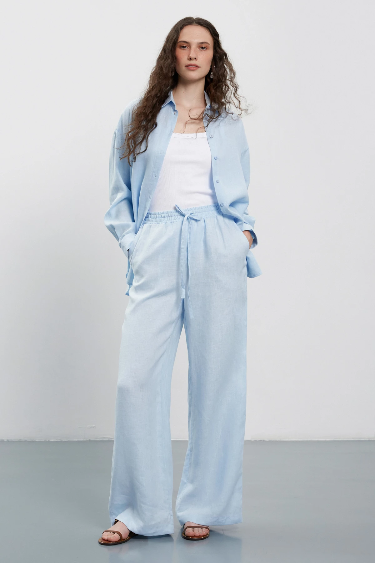 Light blue 100% linen pants, photo 1