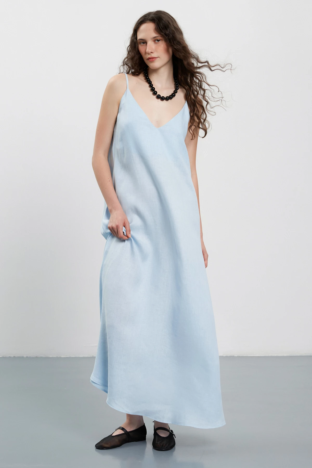 Світло-блакитна сукня-комбінація максі з 100% льону, фото 1