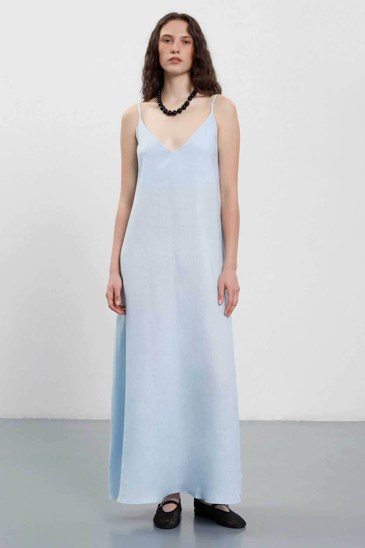 Light blue 100% linen maxi slip dress, photo 2