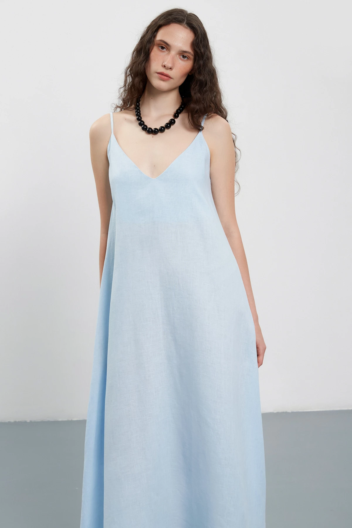 Light blue 100% linen maxi slip dress, photo 3