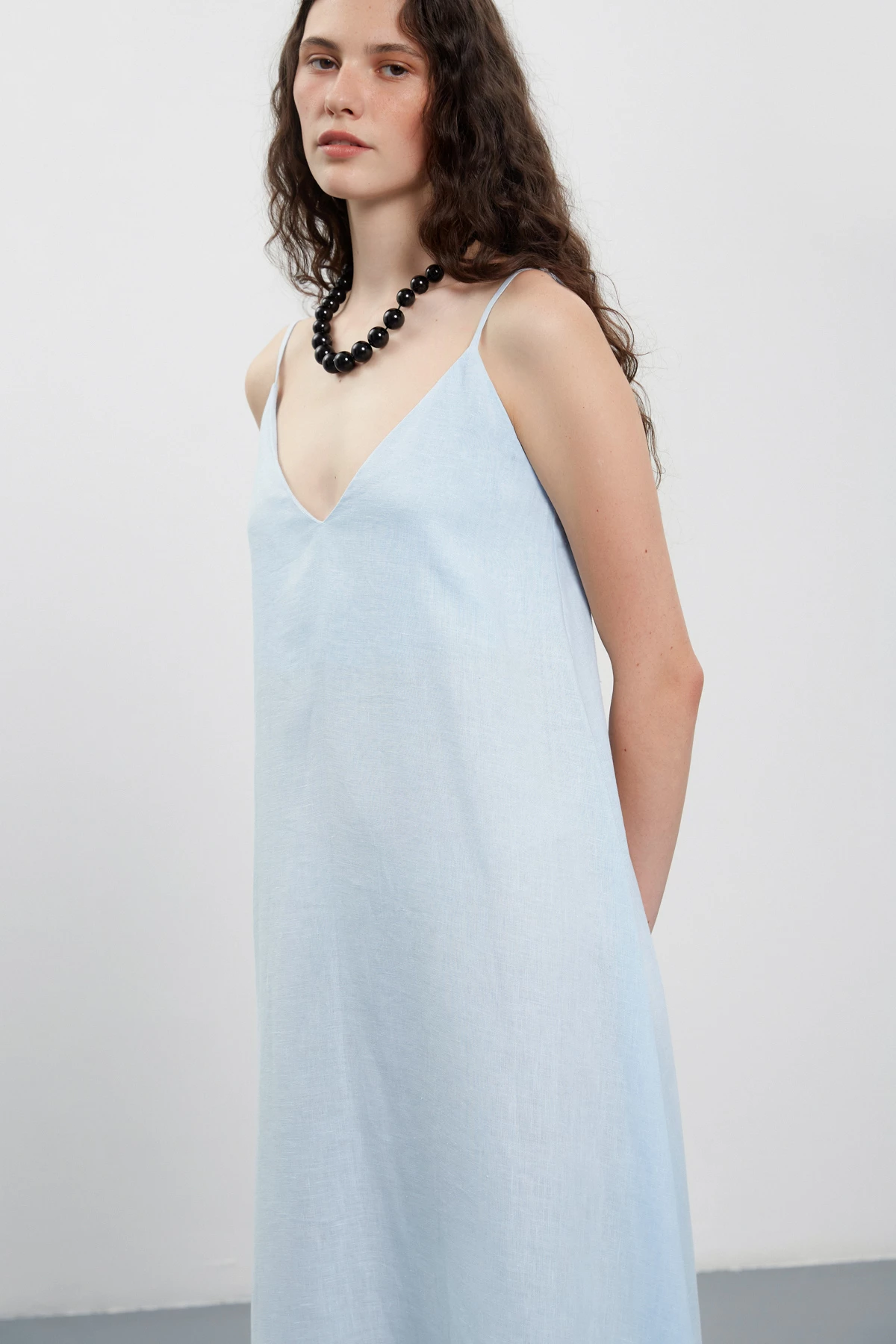 Light blue 100% linen maxi slip dress, photo 4