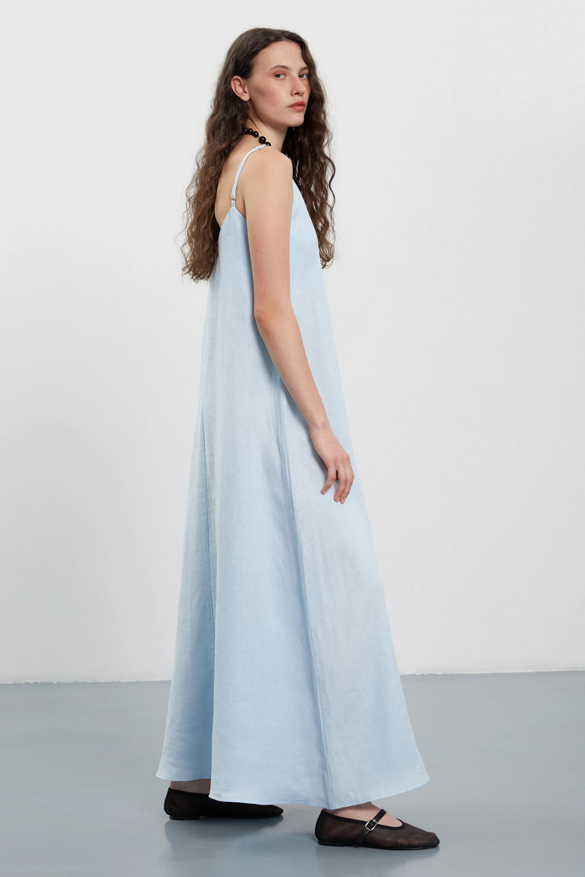 Light blue 100% linen maxi slip dress, photo 6