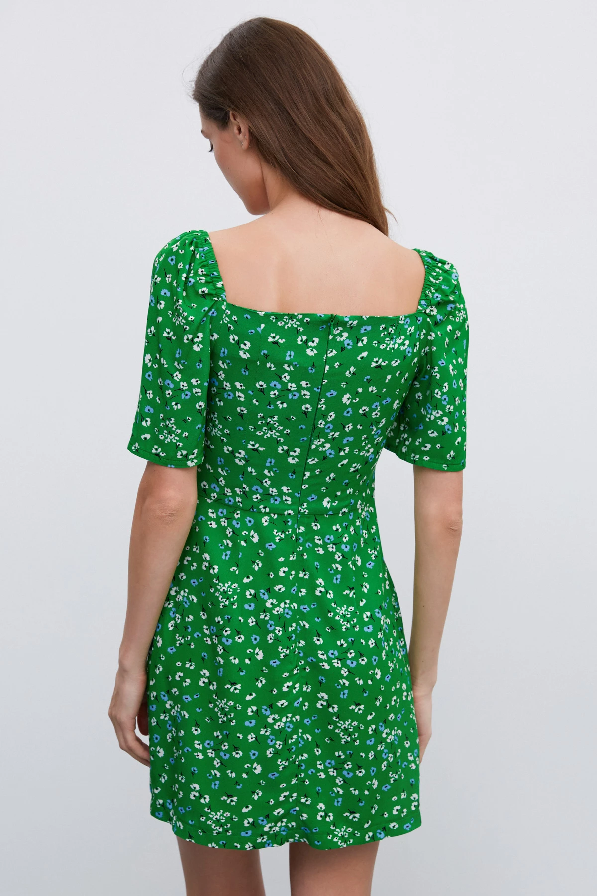 Зелена коротка сукня в квітковий принт з віскози, фото 5