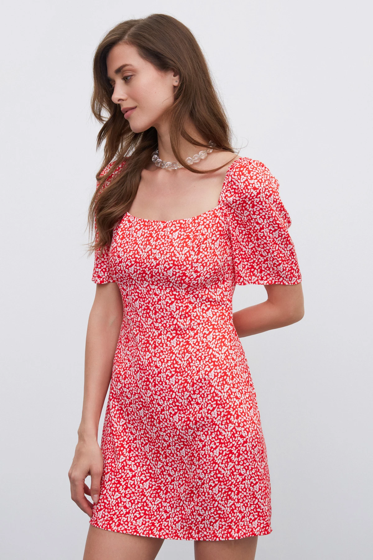 Short fitted viscose "milky drop" print dress, photo 1
