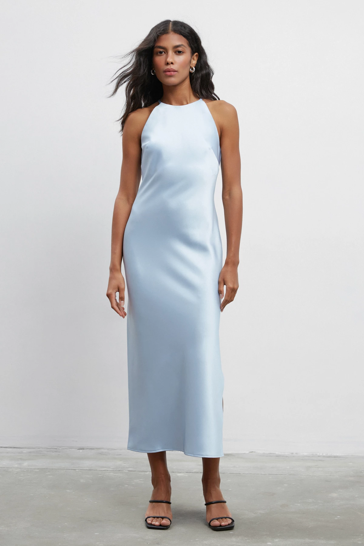 Блакитна сукня-комбінація міді зі щільного сатину, фото 1