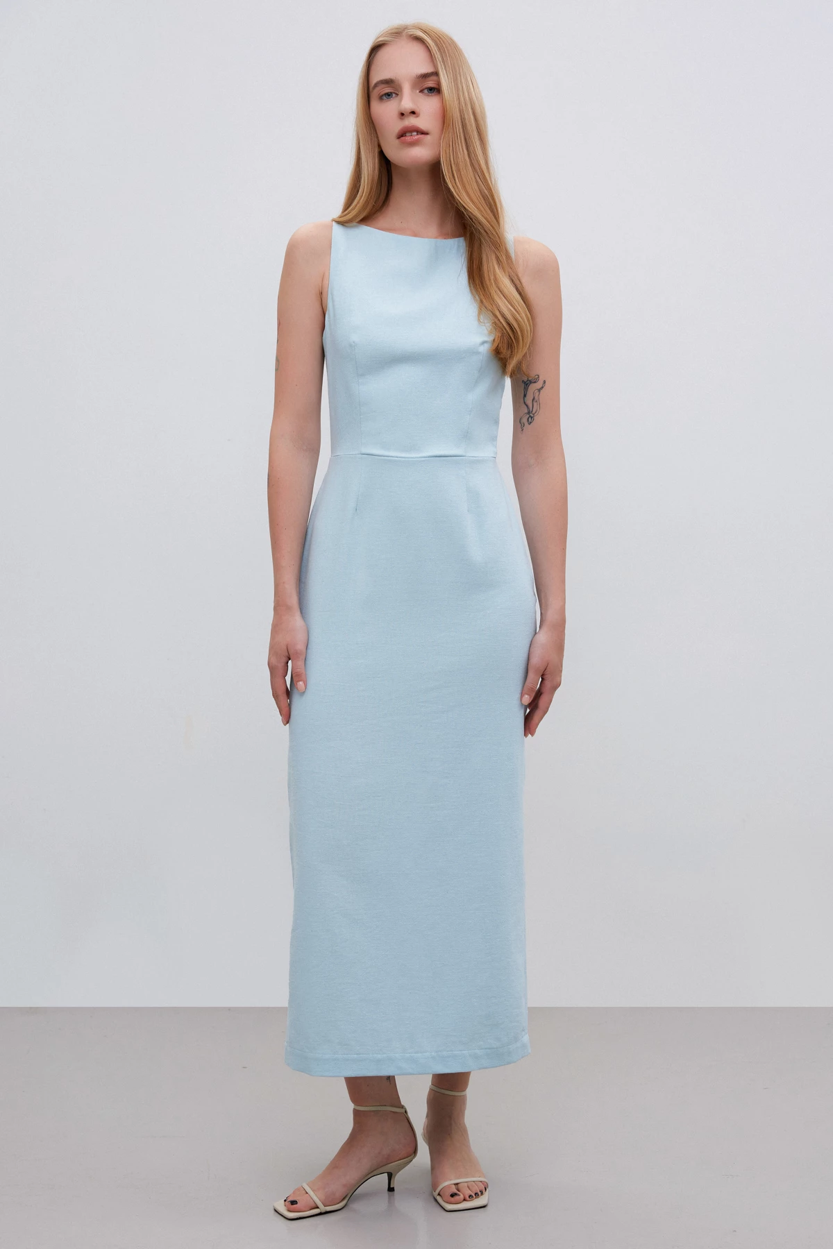 Блакитна сукня-футляр з льоном, фото 1