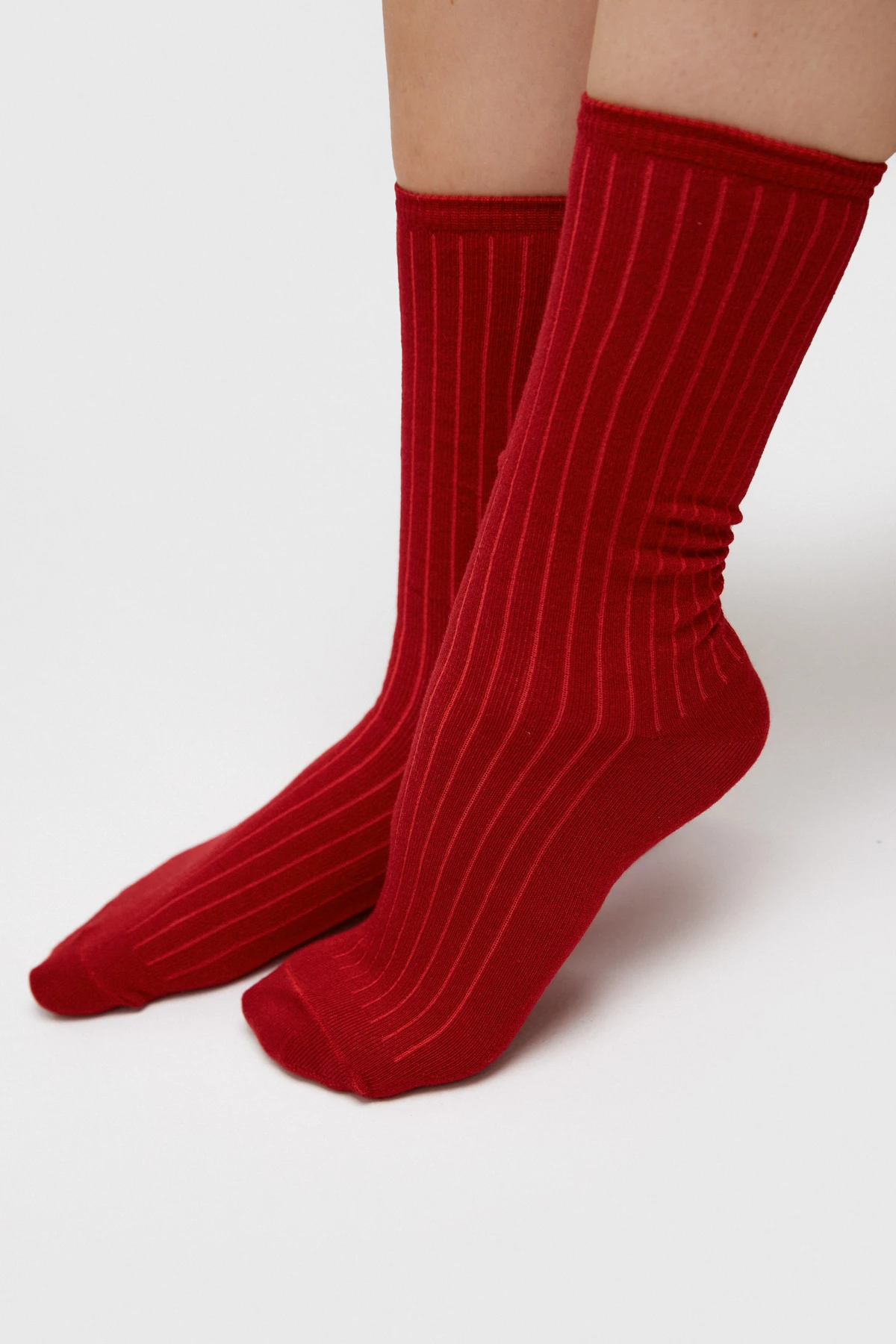 Високі бавовняні шкарпетки в рубчик кольору бордо, фото 1