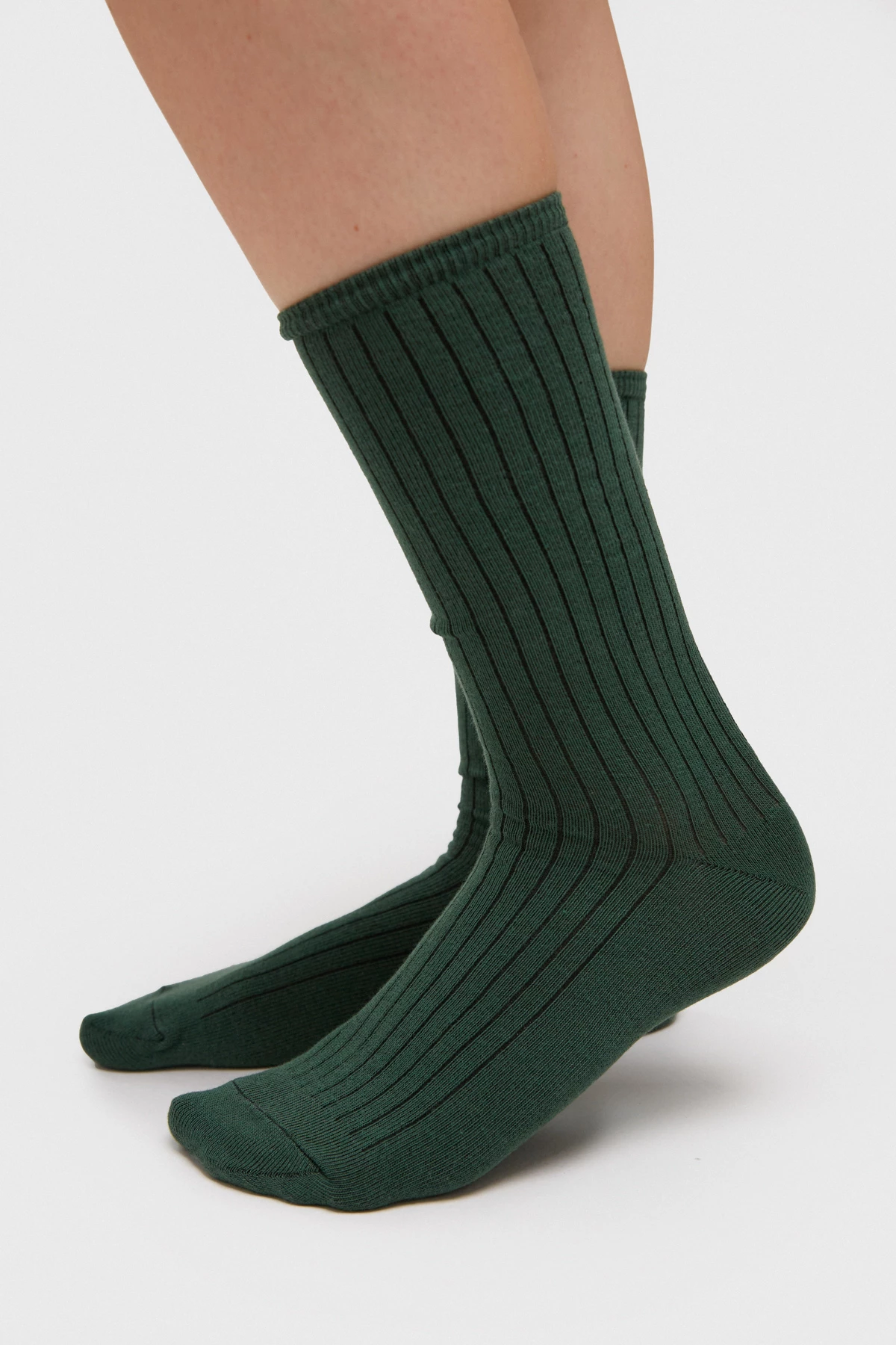 Високі бавовняні шкарпетки в рубчик зеленого кольору, фото 1