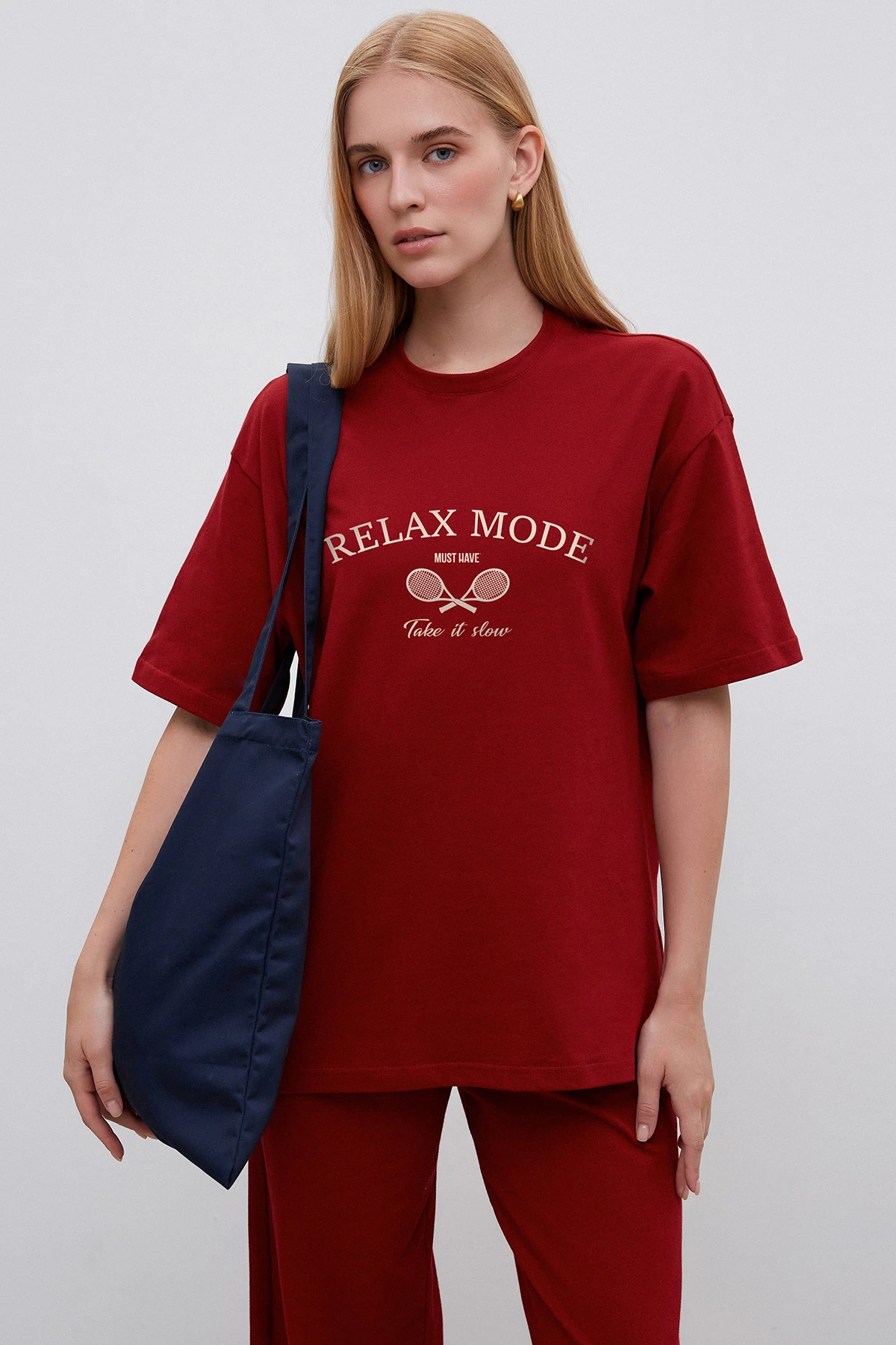 Bordeaux T-shirt "Relax Mode" with cotton, photo 1